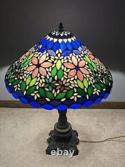 Large Tiffany Style Forget Me Not Light Table Lamp Hand Made 26x20