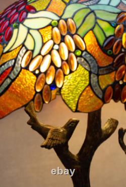 Large Tiffany Style Grape Tree Table Lamp Stained Glass Art Nouveau Lamp Birds