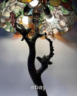 Large Tiffany Style Grape Tree Table Lamp Stained Glass Art Nouveau Lamp Birds