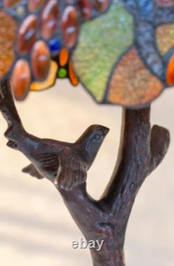 Large Tiffany Style Grape Tree Table Lamp Stained Glass Art Nouveau Lamp Birds