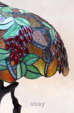 Large Tiffany Style Grape Tree Table Lamp Stained Glass Art Nouveau Lamp Birds