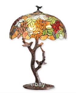 Large Tiffany Style Grape Tree Table Lamp Stained Glass Art Nouveau Lamp Birds