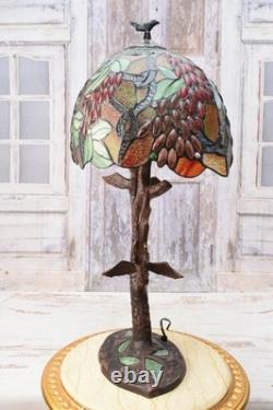 Large Tiffany Style Grape Tree Table Lamp Stained Glass Art Nouveau Lamp Birds