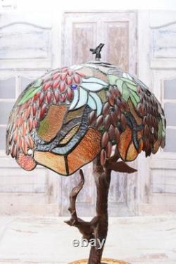 Large Tiffany Style Grape Tree Table Lamp Stained Glass Art Nouveau Lamp Birds