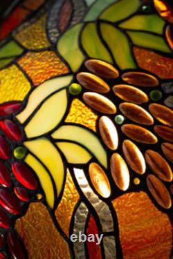Large Tiffany Style Grape Tree Table Lamp Stained Glass Art Nouveau Lamp Birds