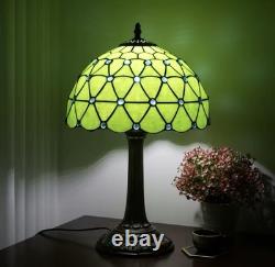 Large Tiffany Style Green Stained Glass Table Lamp Vintage Home Decor Light