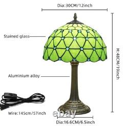 Large Tiffany Style Green Stained Glass Table Lamp Vintage Home Decor Light
