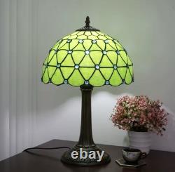 Large Tiffany Style Green Stained Glass Table Lamp Vintage Home Decor Light