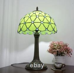 Large Tiffany Style Green Stained Glass Table Lamp Vintage Home Decor Light