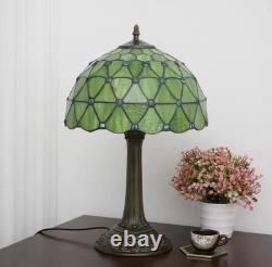Large Tiffany Style Green Stained Glass Table Lamp Vintage Home Decor Light