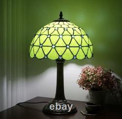 Large Tiffany Style Green Stained Glass Table Lamp Vintage Home Decor Light