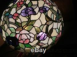 Large Tiffany Style Stained Glass Lamp Shade 20 diameter Hummingbirds Florals