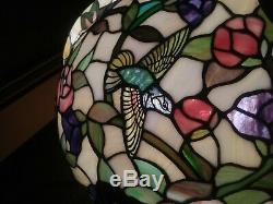 Large Tiffany Style Stained Glass Lamp Shade 20 diameter Hummingbirds Florals