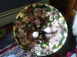 Large Tiffany Style Stained Glass Lamp Shade 20 diameter Poinsettias Florals