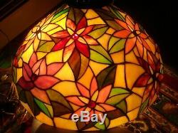 Large Tiffany Style Stained Glass Lamp Shade 20 diameter Poinsettias Florals