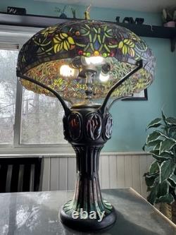Large Tiffany Style Vintage Stained Glass Table Lamp With Tiffany Style Base