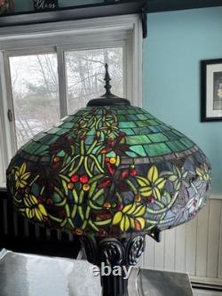 Large Tiffany Style Vintage Stained Glass Table Lamp With Tiffany Style Base