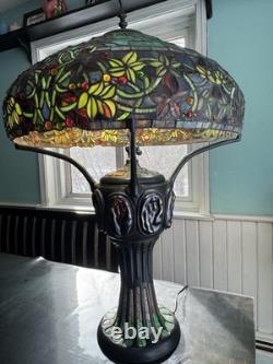 Large Tiffany Style Vintage Stained Glass Table Lamp With Tiffany Style Base