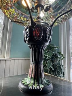 Large Tiffany Style Vintage Stained Glass Table Lamp With Tiffany Style Base