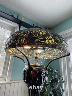 Large Tiffany Style Vintage Stained Glass Table Lamp With Tiffany Style Base