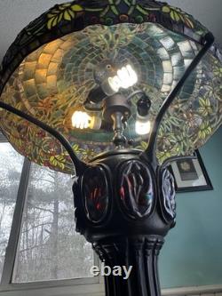 Large Tiffany Style Vintage Stained Glass Table Lamp With Tiffany Style Base