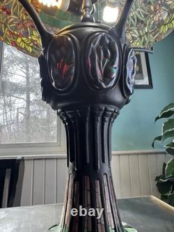 Large Tiffany Style Vintage Stained Glass Table Lamp With Tiffany Style Base