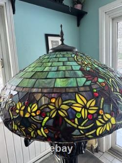 Large Tiffany Style Vintage Stained Glass Table Lamp With Tiffany Style Base