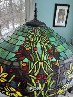 Large Tiffany Style Vintage Stained Glass Table Lamp With Tiffany Style Base