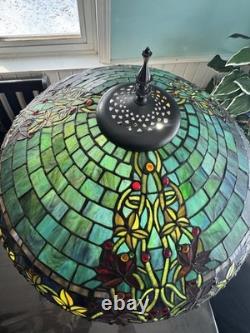 Large Tiffany Style Vintage Stained Glass Table Lamp With Tiffany Style Base