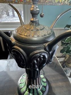 Large Tiffany Style Vintage Stained Glass Table Lamp With Tiffany Style Base