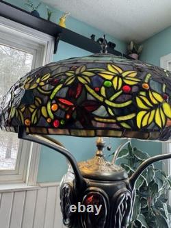 Large Tiffany Style Vintage Stained Glass Table Lamp With Tiffany Style Base