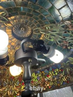 Large Tiffany Style Vintage Stained Glass Table Lamp With Tiffany Style Base