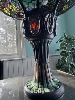 Large Tiffany Style Vintage Stained Glass Table Lamp With Tiffany Style Base