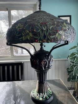 Large Tiffany Style Vintage Stained Glass Table Lamp With Tiffany Style Base
