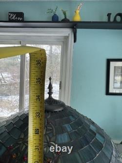 Large Tiffany Style Vintage Stained Glass Table Lamp With Tiffany Style Base