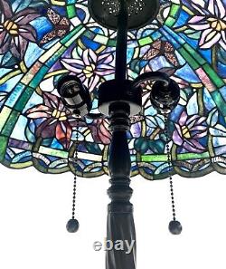 Large Vintage Lamp Tiffany Style Stained Glass on Metal Table / Desk Lighting