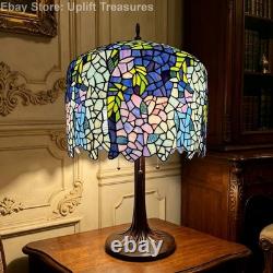 Large Wisteria Blue Stained Mosaic Glass Tiffany Table Lamp Limited Edition