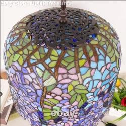 Large Wisteria Blue Stained Mosaic Glass Tiffany Table Lamp Limited Edition