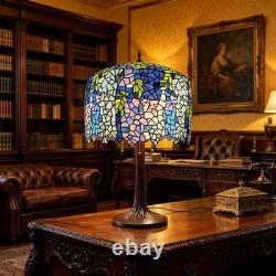 Large Wisteria Blue Stained Mosaic Glass Tiffany Table Lamp Limited Edition