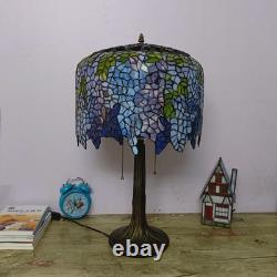 Large Wisteria Blue Stained Mosaic Glass Tiffany Table Lamp Limited Edition