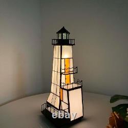 Lighthouse Tiffany Style Stained Glass Accent Table Lamp Night Lookout Platform