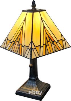 Lighting Tiffany Style Mission Table Lamp with Vintage Stained Glass Decor