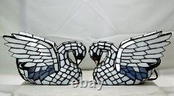 Lot (2) Tiffany Style Stained Glass Swan Table Lamps Vintage Cottage Core Mosaic