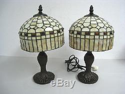 Lot of 2 14 Vintage Tiffany Style Table Lamp Multi-Color Stained Glass