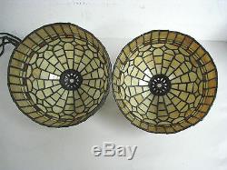 Lot of 2 14 Vintage Tiffany Style Table Lamp Multi-Color Stained Glass