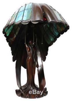 Lovely Flying Lady Lamp, Tiffany Style Stain Glass, Tiger's Eye Wings, 26 in
