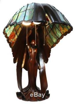 Lovely Flying Lady Lamp, Tiffany Style Stain Glass, Tiger's Eye Wings, 26 in