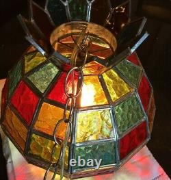 MID Century Vintage Hanging Swag Stained Glass Candy Wrapper Shaped Lamp Light