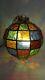 Mid Century Vintage Hanging Swag Stained Glass Globe Lamp Light