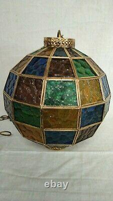 MID Century Vintage Hanging Swag Stained Glass Globe Lamp Light